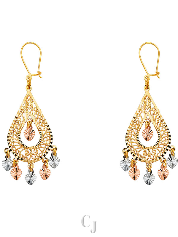 14K 3C DC Chandelier Hanging Earrings