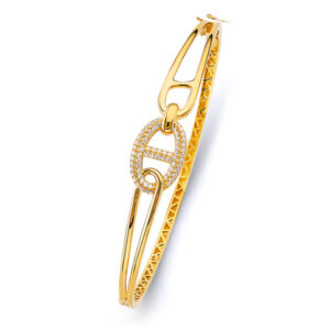 14KY CZ Hollow Oval Bangle