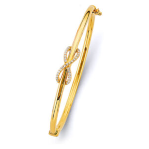 14KY CZ Hollow Oval Bangle