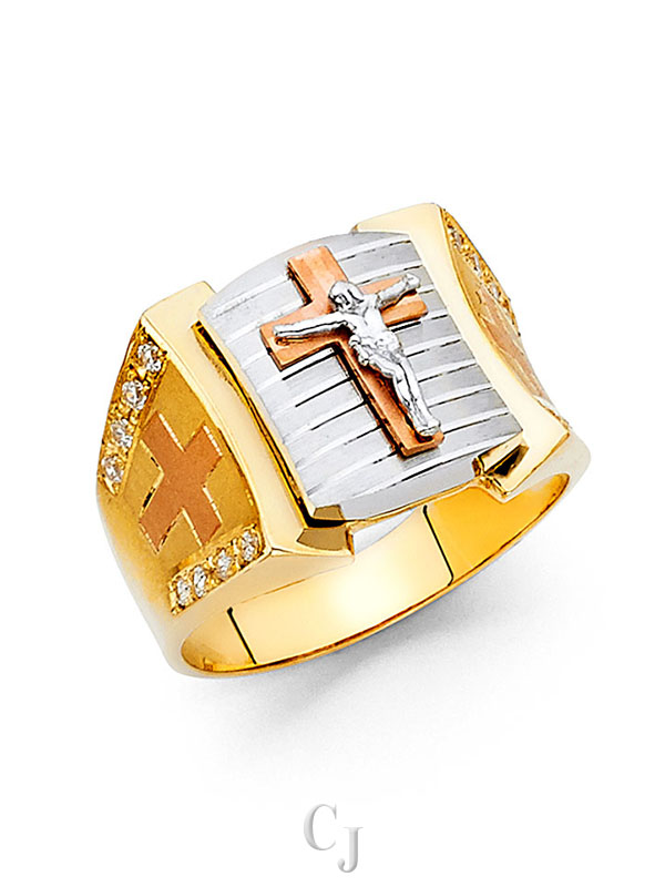 14K 3C CZ Men's Ring