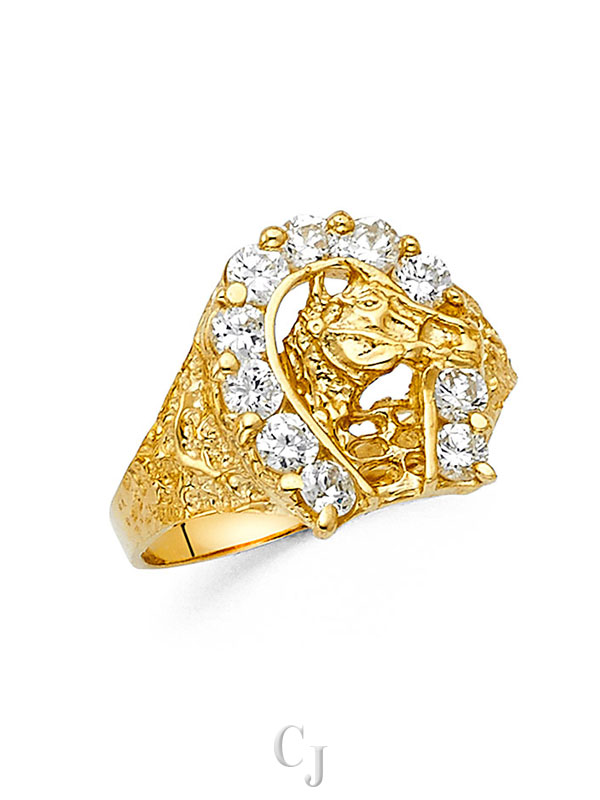 14KY CZ Lucky Horse Shoe Men's Ring