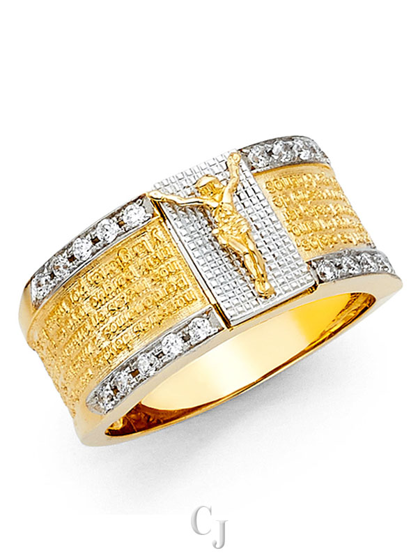 14K 2T CZ Religious Men's Ring