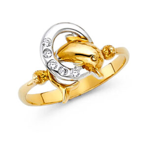 14K 3C CZ Fancy Dolphin Ring