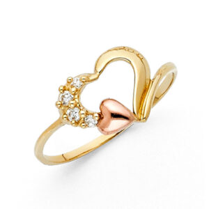 14K 2T CZ Fancy Heart Ring
