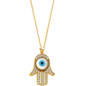 14KY CZ Evil Eye Hamsa Necklace