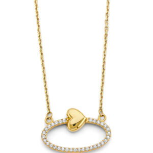 14KY CZ Oval Infinity with Heart Necklace