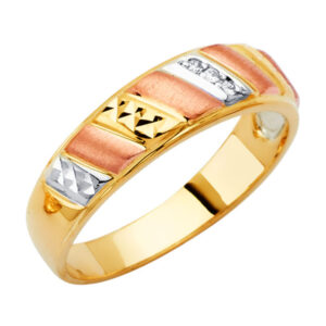 14K 3C Men's CZ Wedding Band