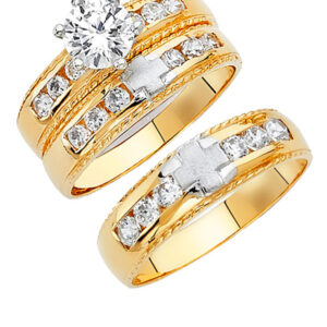 14K 2T CZ Engagement Ring/Trio Set