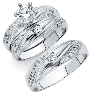 14KW CZ Engagement Ring/Trio Set