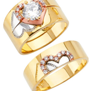14K 2T CZ Engagement Ring/Trio Set