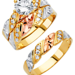 14K 3C CZ Engagement Ring/Trio Set