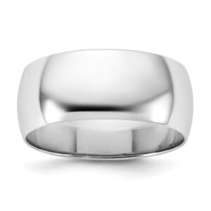 14k White Gold 8mm Lightweight Half Round Wedding Band