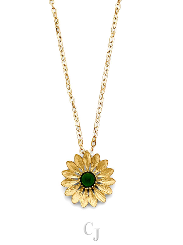14KY Green Stone SunFlower Necklace
