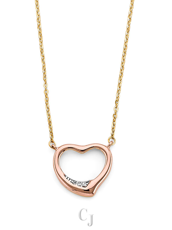14K 3C CZ Pink Heart Necklace