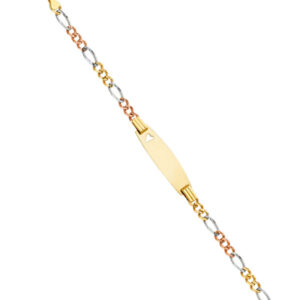 14K 060 Figaro 3+1 3C Baby Oval ID with Heart Bracelet