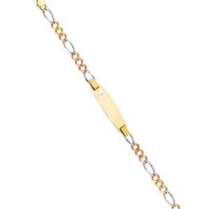 14K 3C Figaro 3+1 100 Oval Baby ID Bracelet