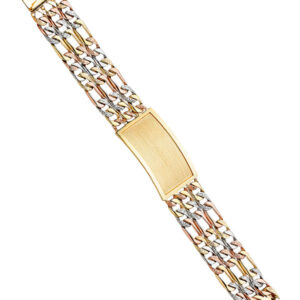 14K 3C 3L Nugget Figaro Link Frame ID Bracelet