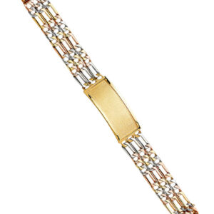 14K 3C 3L Nugget Figaro Link Frame ID Bracelet
