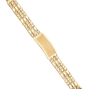 14KY 3L Light Nugget Figaro Link Frame ID Bracelet
