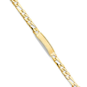 14KY Stamp Nugget Figaro Link Frame ID Bracelet