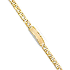14KY Stamp Nugget Cuban Link Frame ID Bracelet
