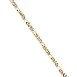 14K 3C Stamp Nugget Figaro Link Bracelet