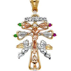 14K 3C CZ Cross of Caravaca Pendant