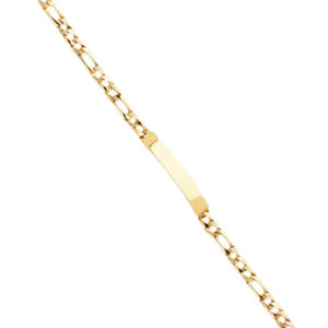 14KY Light Nugget Figaro Link ID Bracelet