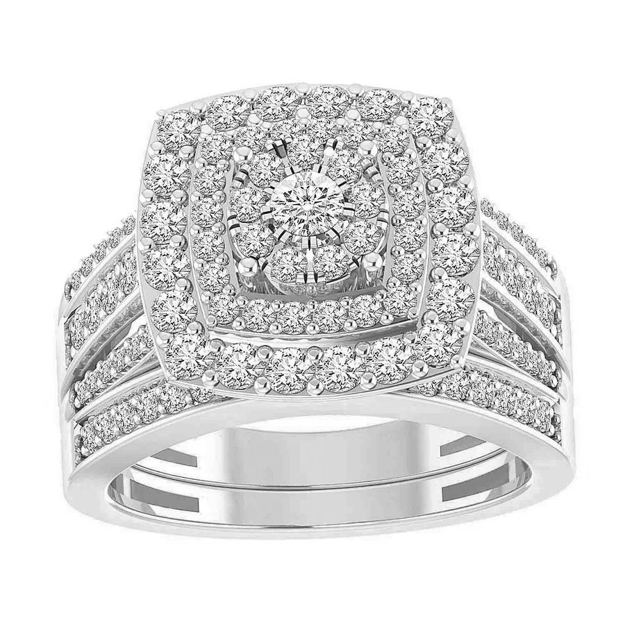 LADIES BRIDAL SET 1.50CT ROUND DIAMOND 14K WHITE GOLD