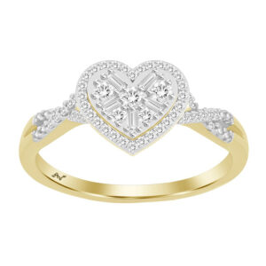 LADIES RING 0.25CT ROUND/BAGUETTE DIAMOND 10K YELLOW GOLD