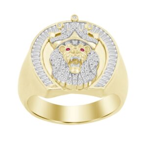 MEN'S RING 0.50CT ROUND/BAGUETTE DIAMOND 10K YELLOW GOLD