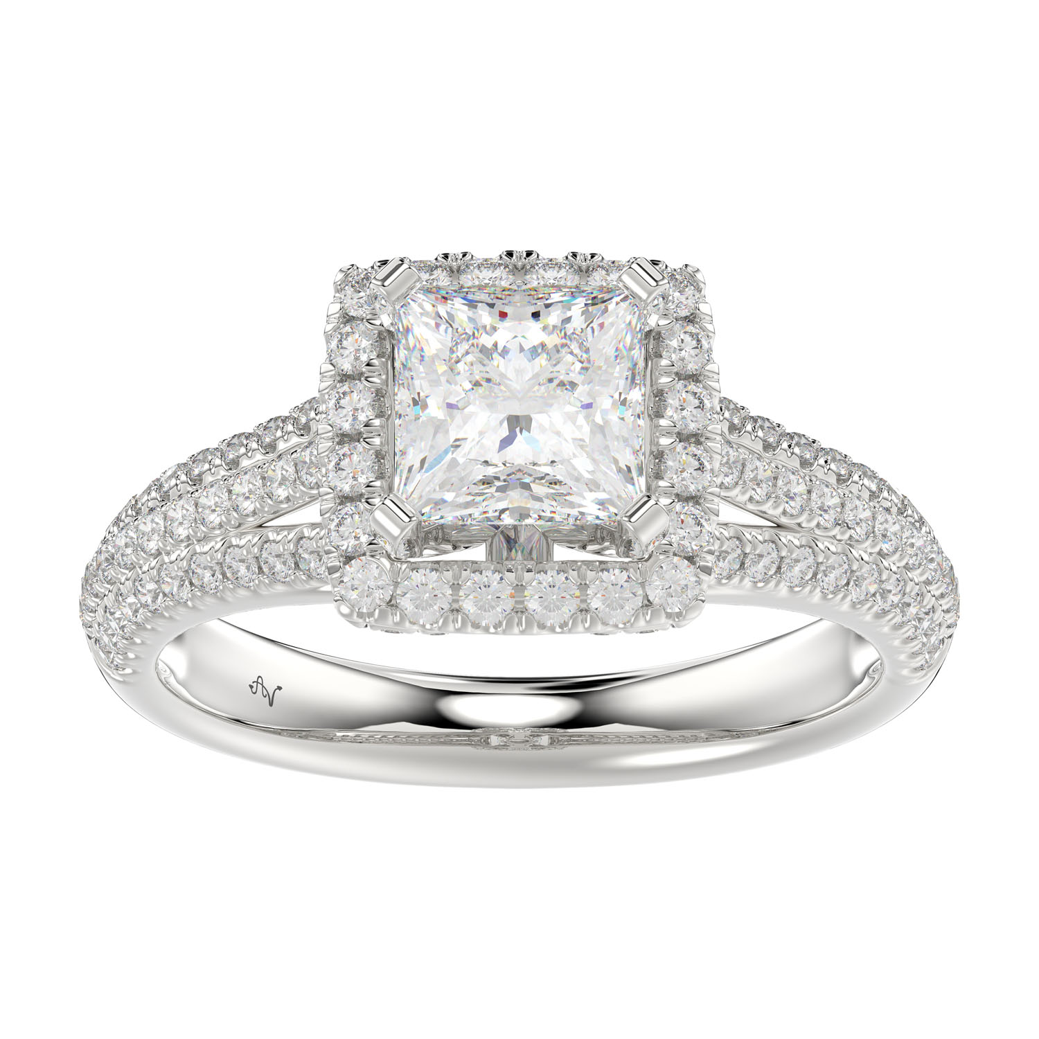 LADIES SEMI MOUNT RING 0.70CT ROUND/PRINCESS DIAMOND 14K WHITE GOLD (SI QUALITY) (CENTER STONE 1.00CT PRINCESS DIAMOND)