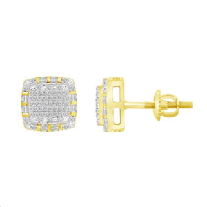 LADIES EARRINGS 0.33CT ROUND/BAGUETTE DIAMOND 10K YELLOW GOLD