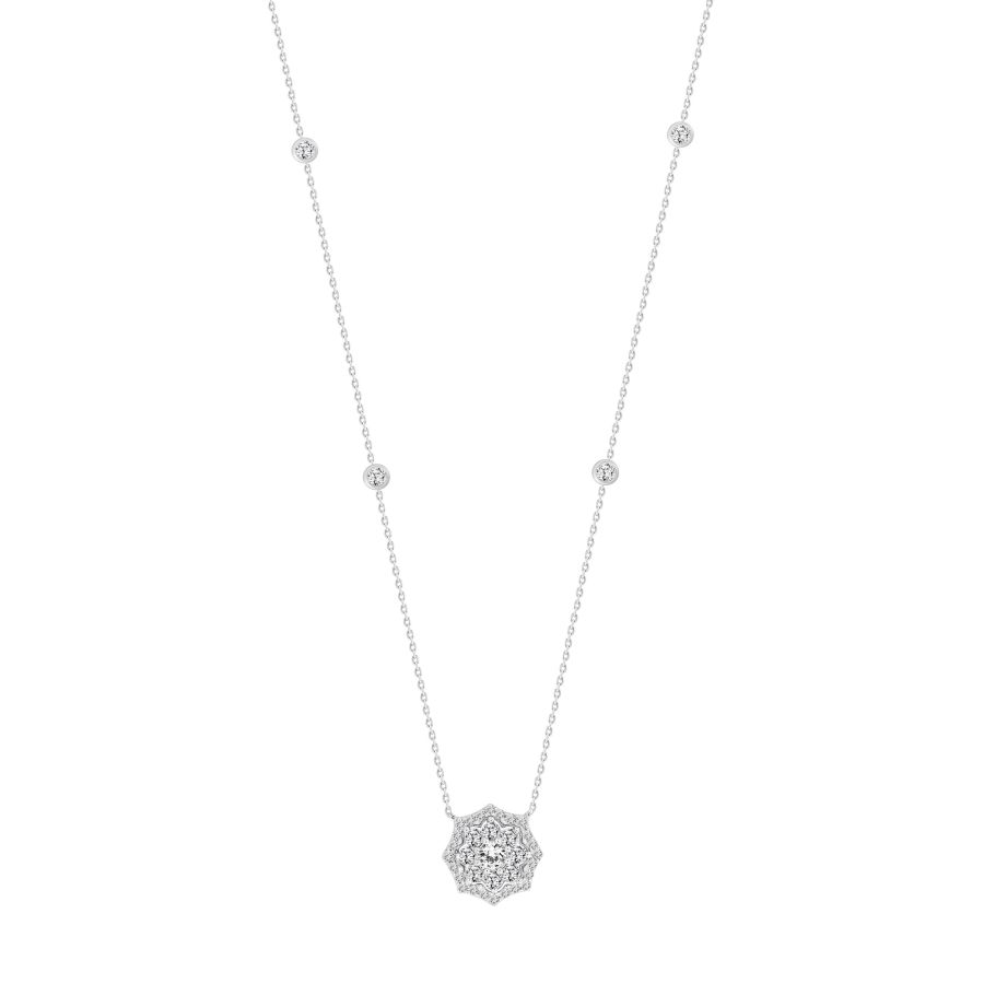 LADIES NECKLACE 1.00CT ROUND DIAMOND 14K WHITE GOLD (SI QUALITY)