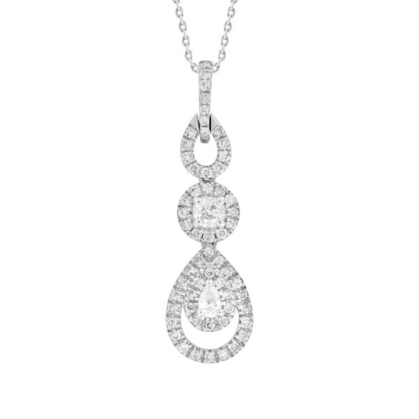 LADIES PENDANT 0.75CT ROUND/PEAR DIAMOND 14K WHITE GOLD