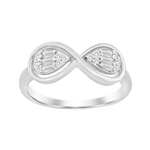 LADIES RING 0.16CT ROUND/BAGUETTE DIAMOND 10K WHITE GOLD