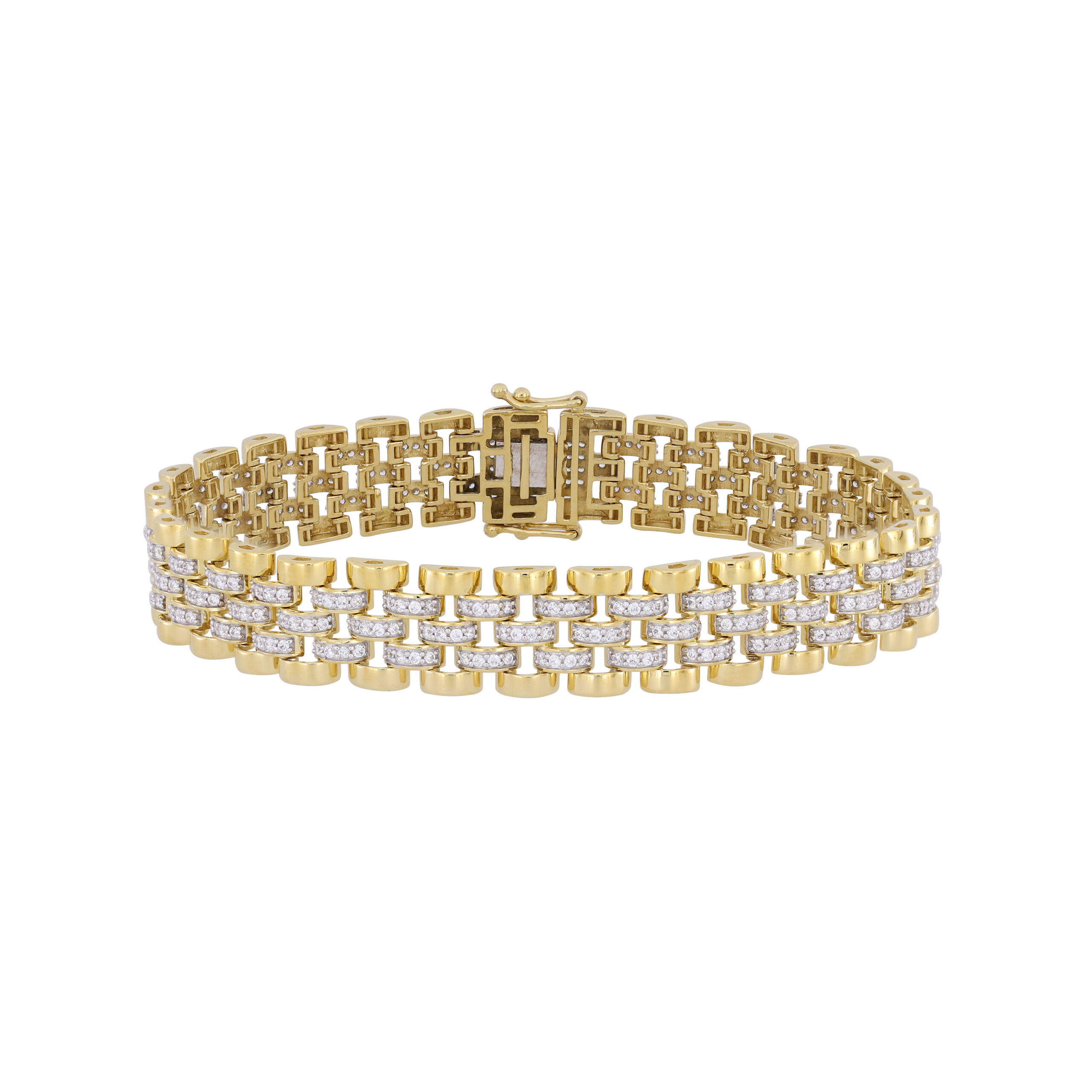MEN'S BRACELET 2.50CT ROUND DIAMOND 10K YELLOW GOLD