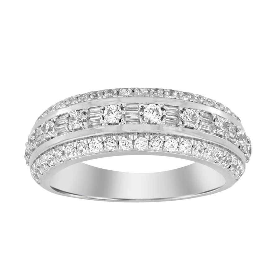 MEN'S BAND 1.00CT ROUND/BAGUETTE DIAMOND 14K WHITE GOLD