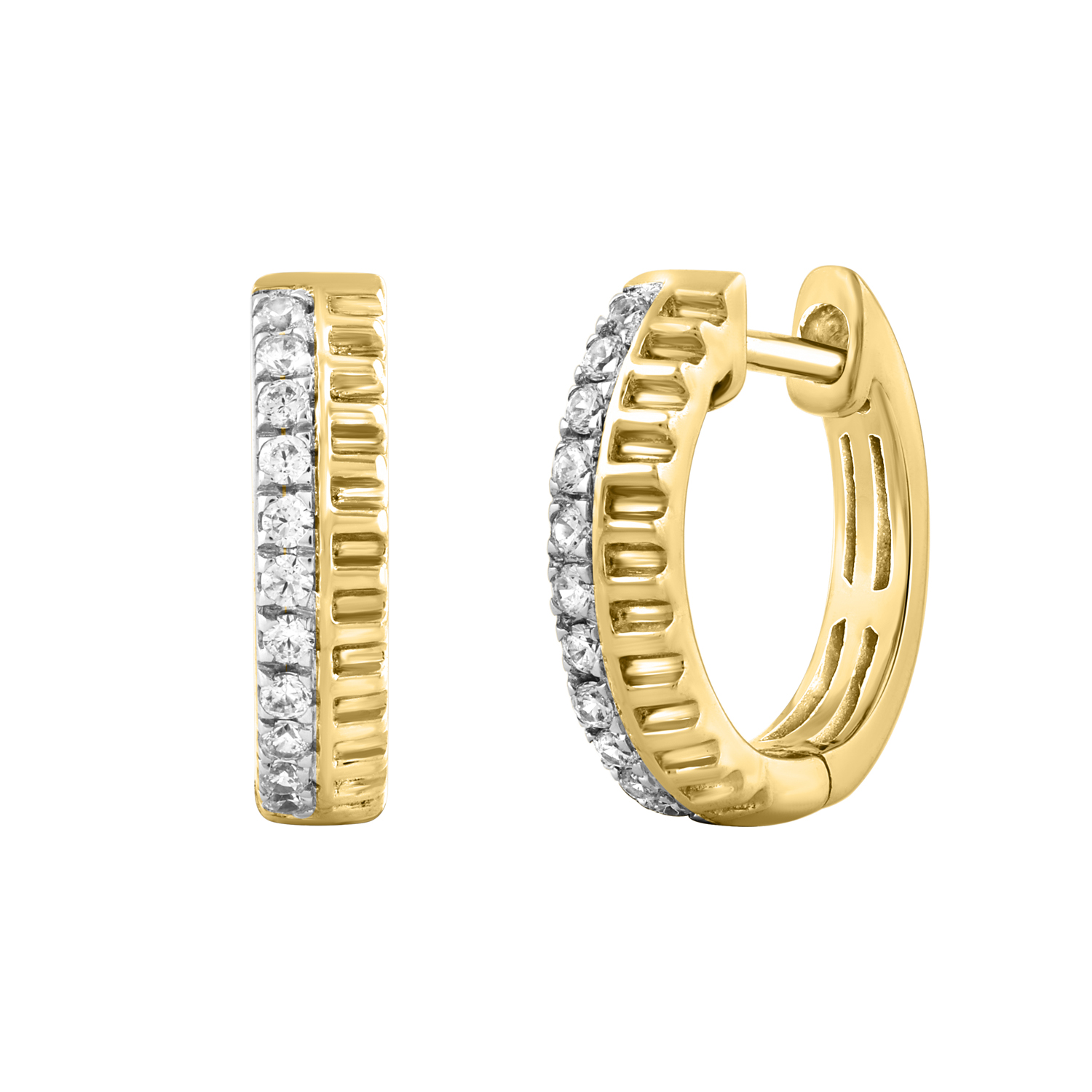 LADIES HOOP EARRINGS 0.16CT ROUND DIAMOND 10K YELLOW GOLD