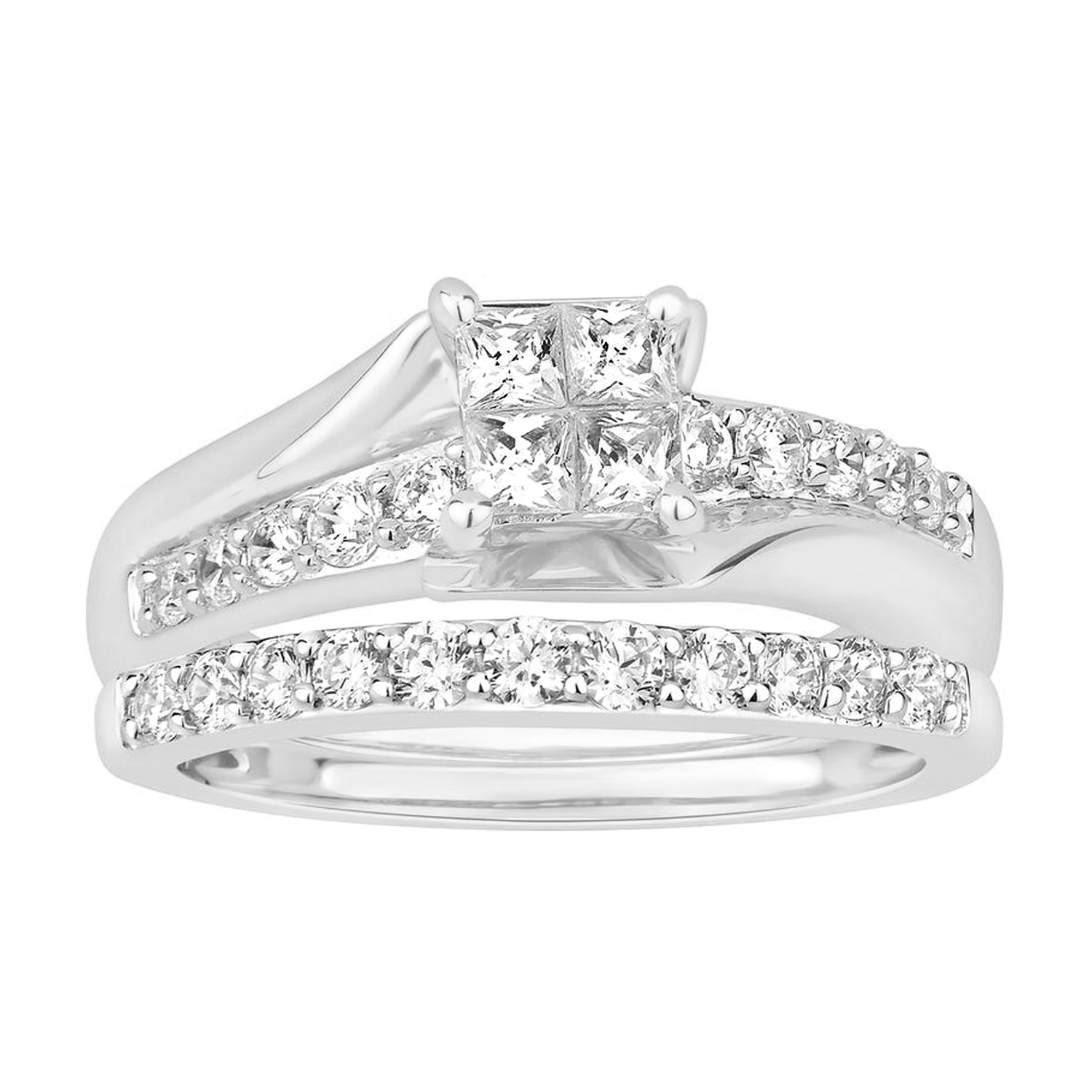 LADIES BRIDAL SET 1.00CT ROUND/PRINCESS DIAMOND 14K WHITE GOLD